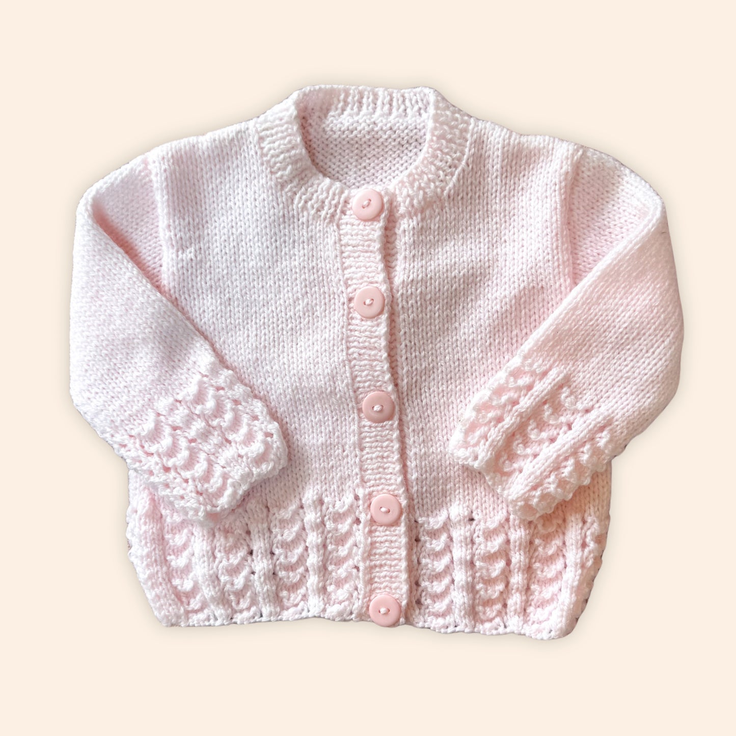 soft pink 6-12 month hand knit cardigan