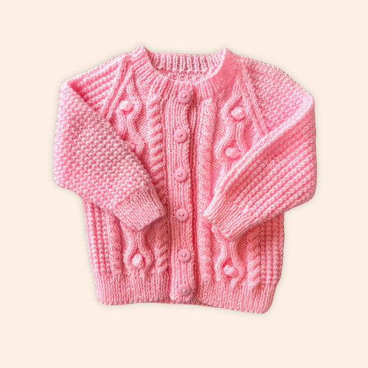 pink sparkle 6-12 month hand knit cardigan
