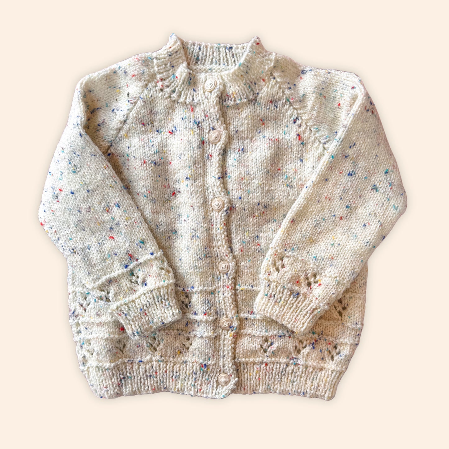 off white fleck 1-2 years hand knit cardigan