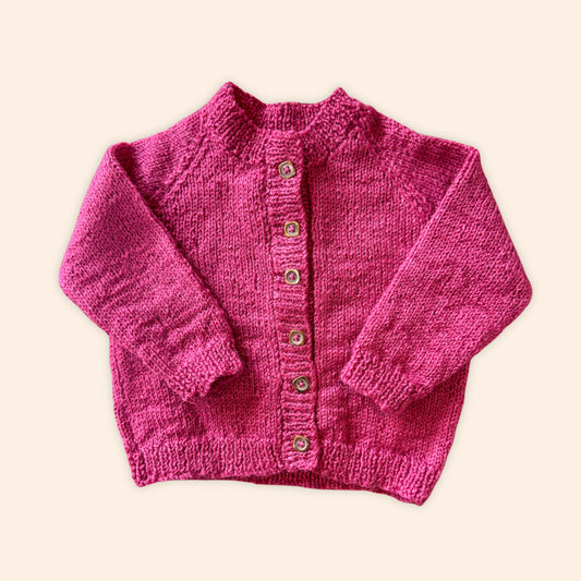 cerise pink 1-2 years hand knit cardigan