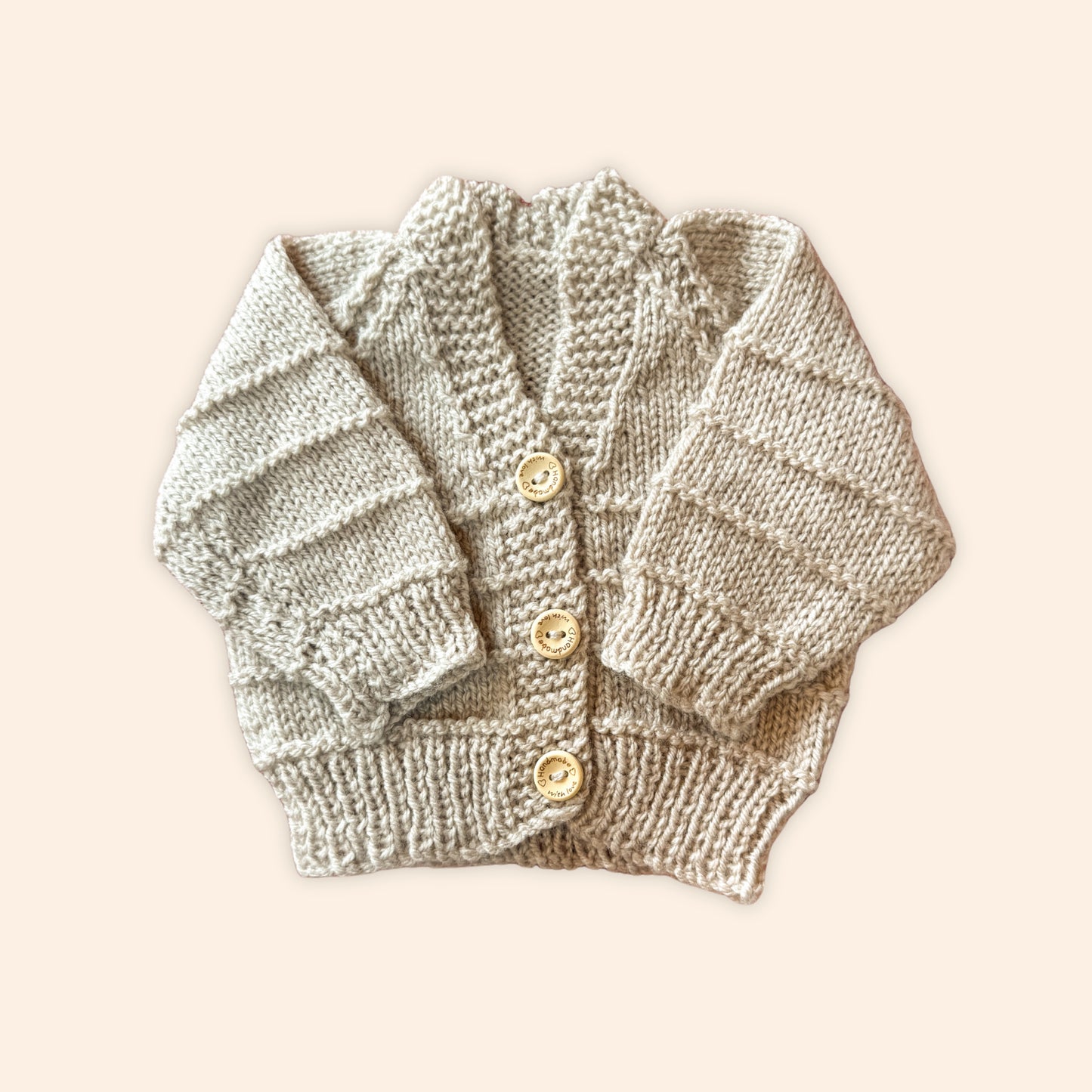 oatmeal 0-3 month hand knit cardigan