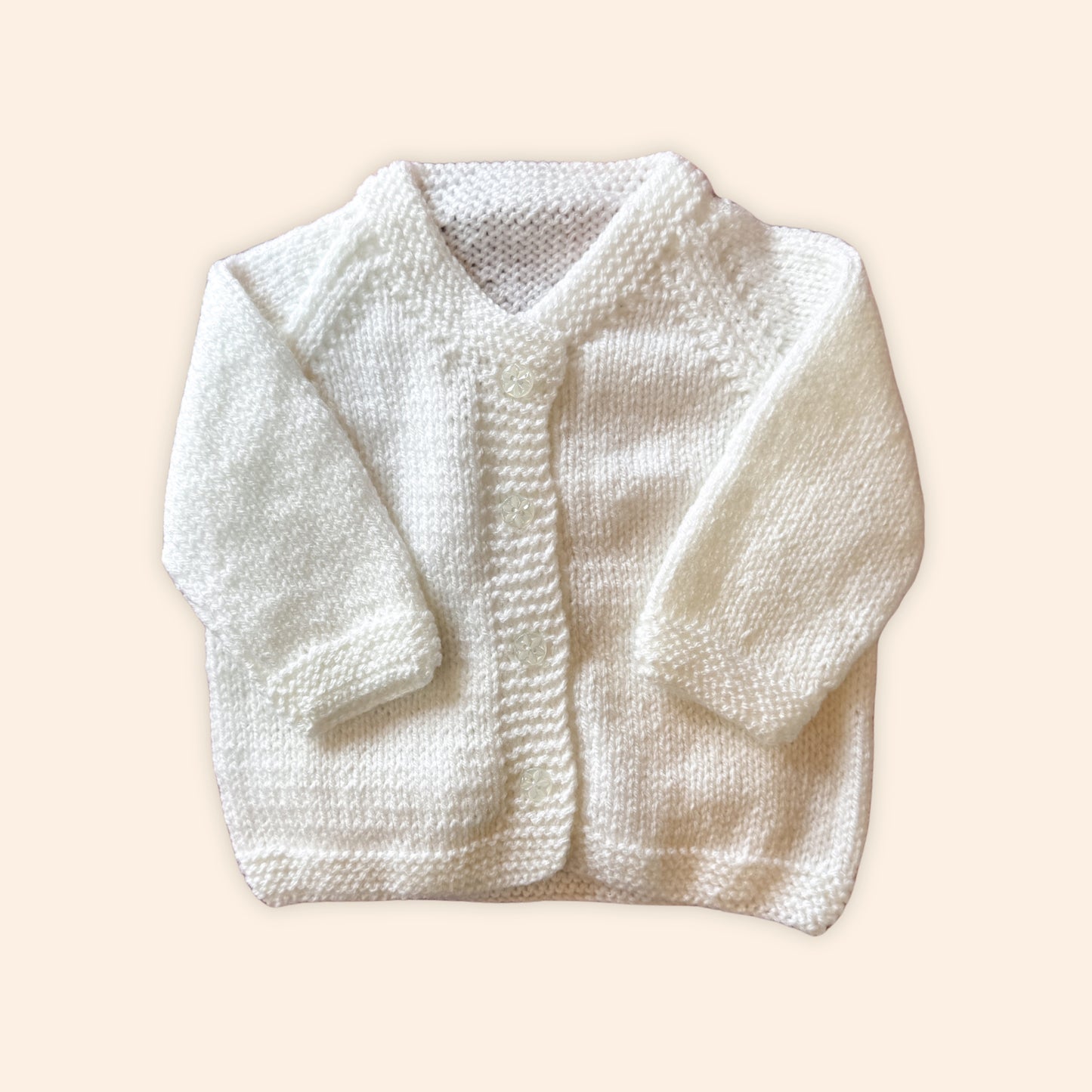 White 3-6 month hand knit cardigan