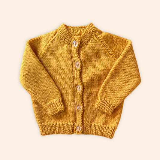 mustard 3-6 month hand knit cardigan