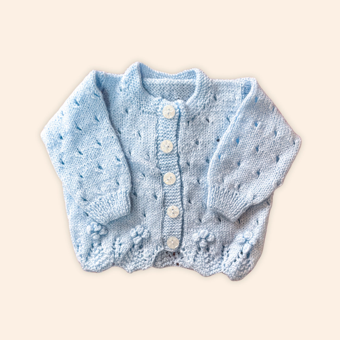 baby blue 0-3 month hand knit cardigan