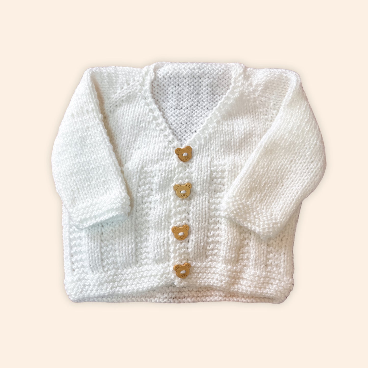 White 3-6 month hand knit cardigan