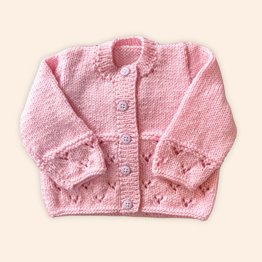 Blush pink 3-6 month hand knit cardigan