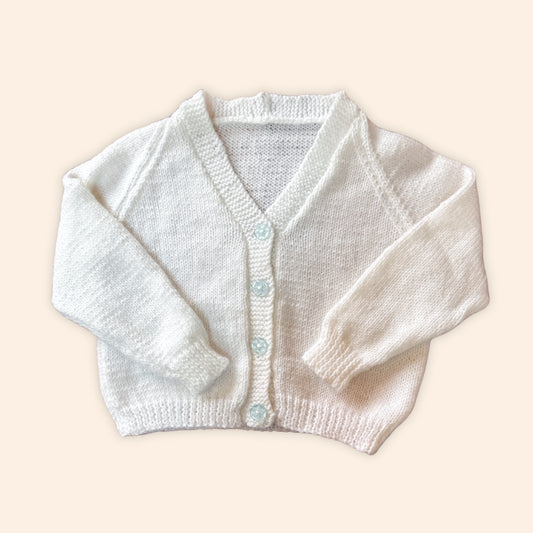 white 6-12 month hand knit cardigan