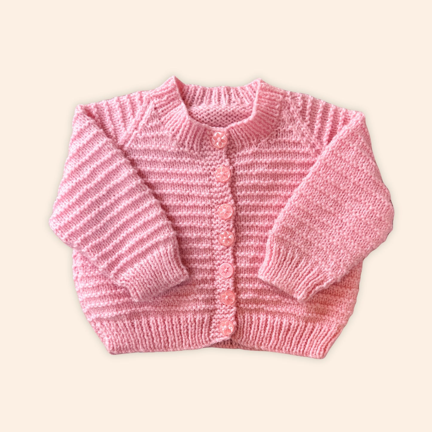 blush pink sparkle 1-2 years hand knit cardigan