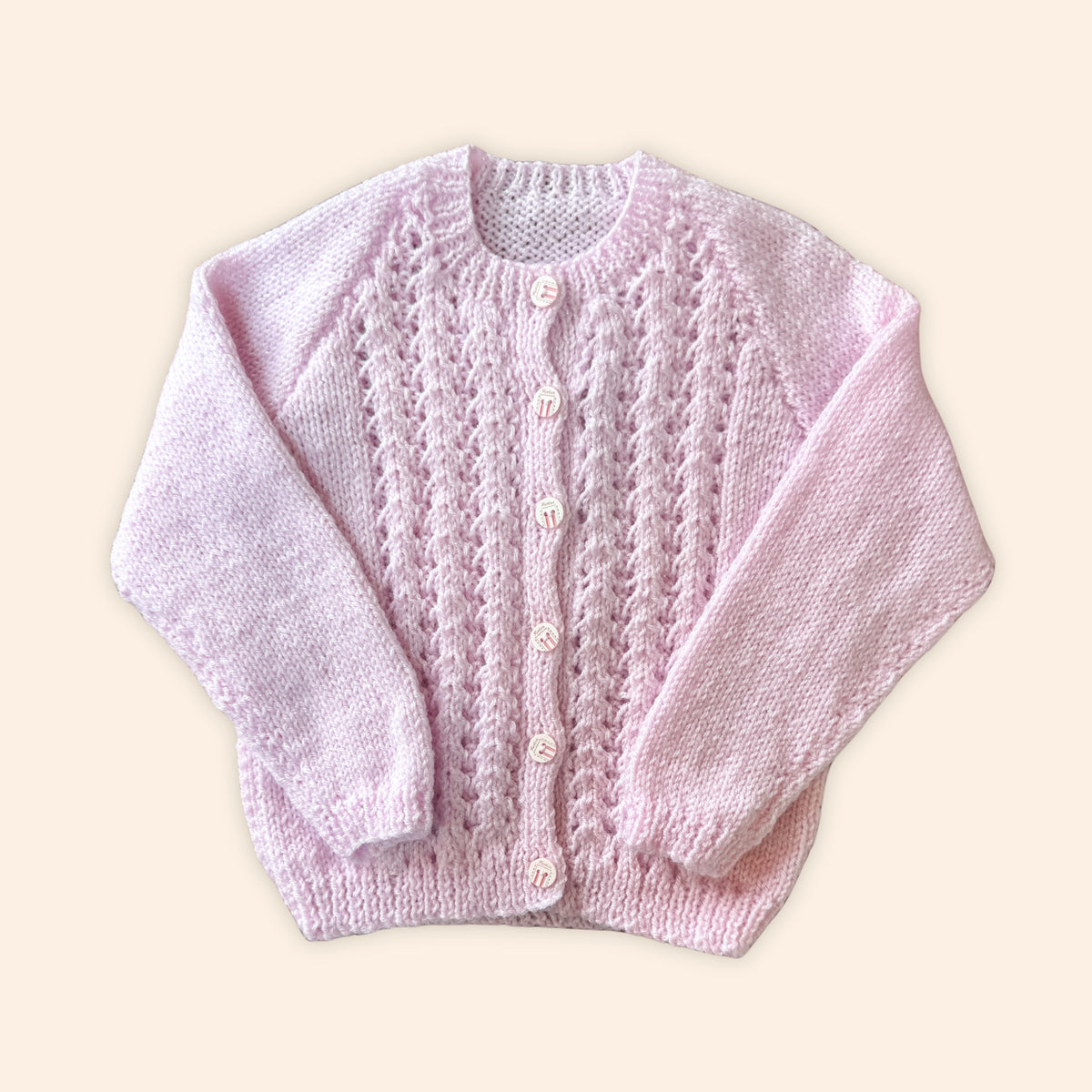 soft pink sparkle 6-12 month hand knit cardigan