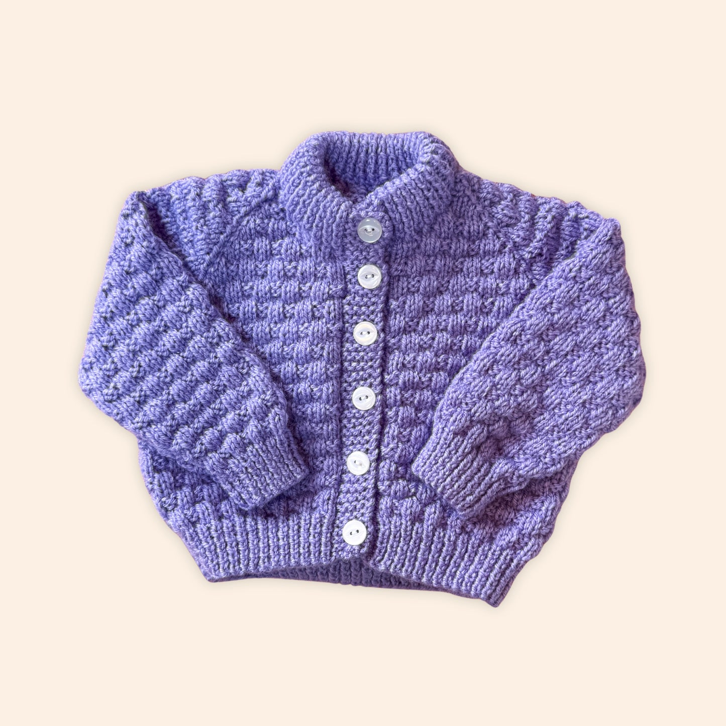 purple 3-6 month hand knit cardigan