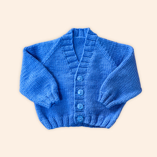 Blue 3-6 month hand knit cardigan