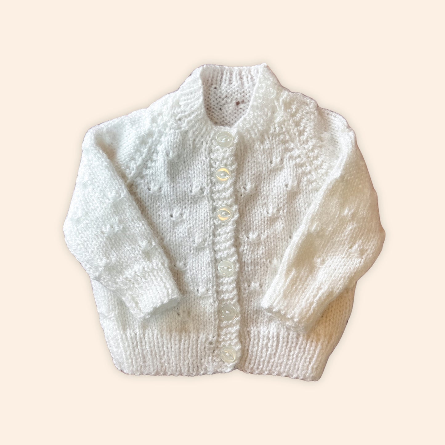 white 0-3 month hand knit cardigan