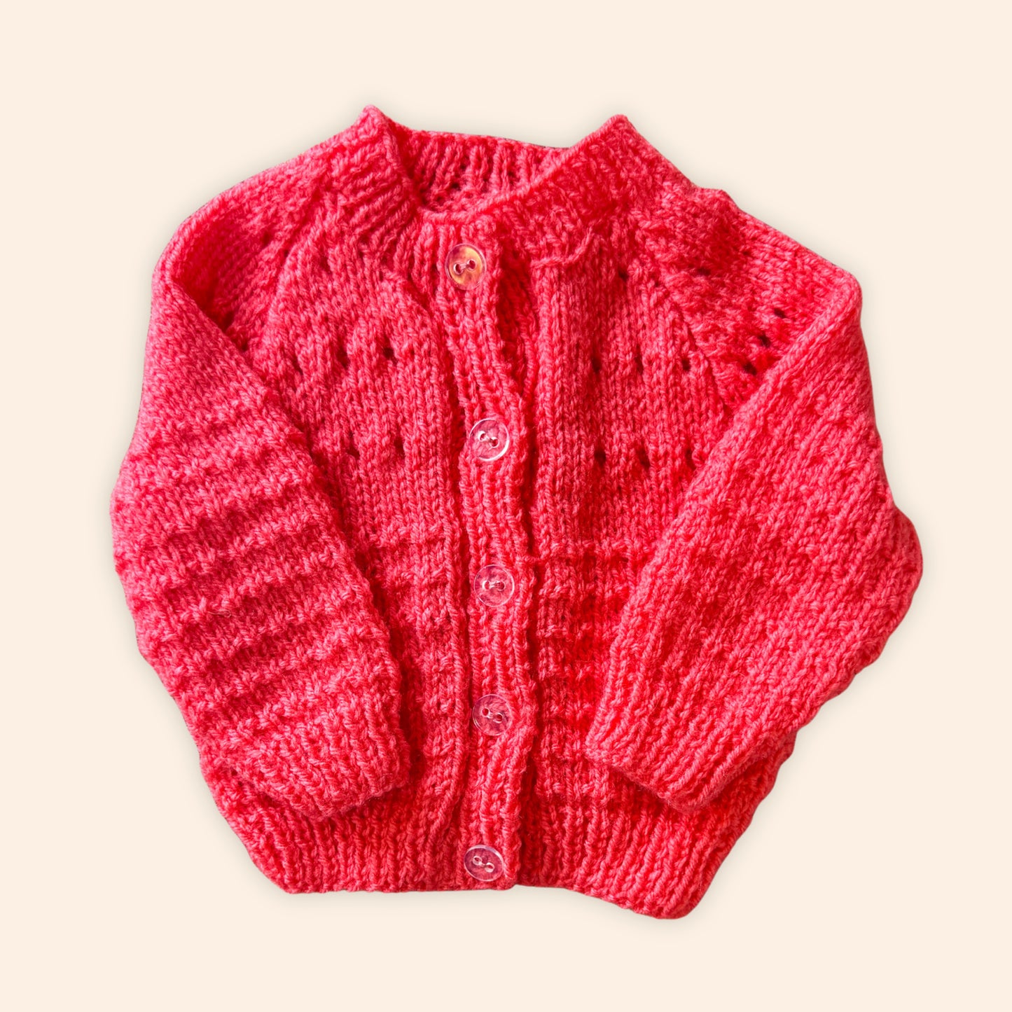 Coral 3-6 month hand knit cardigan