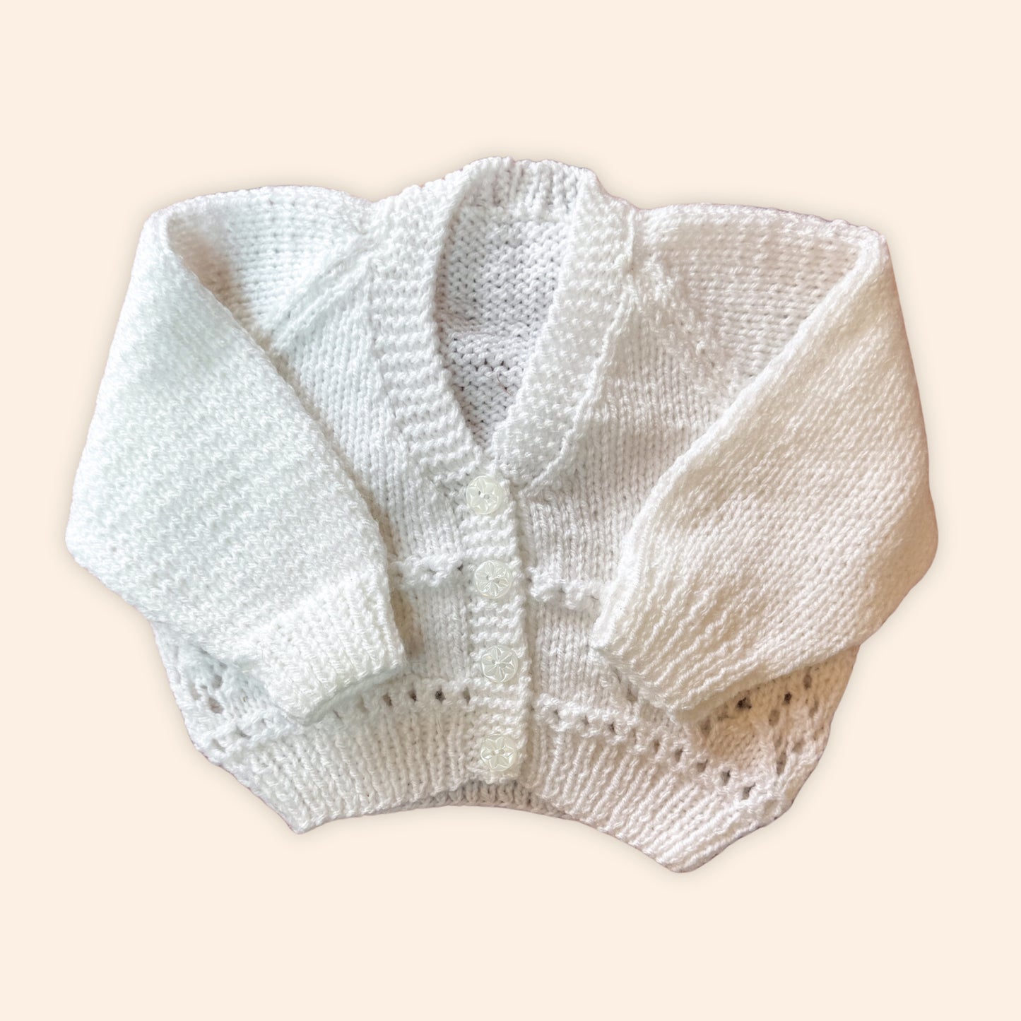 white 3-6 month hand knit cardigan