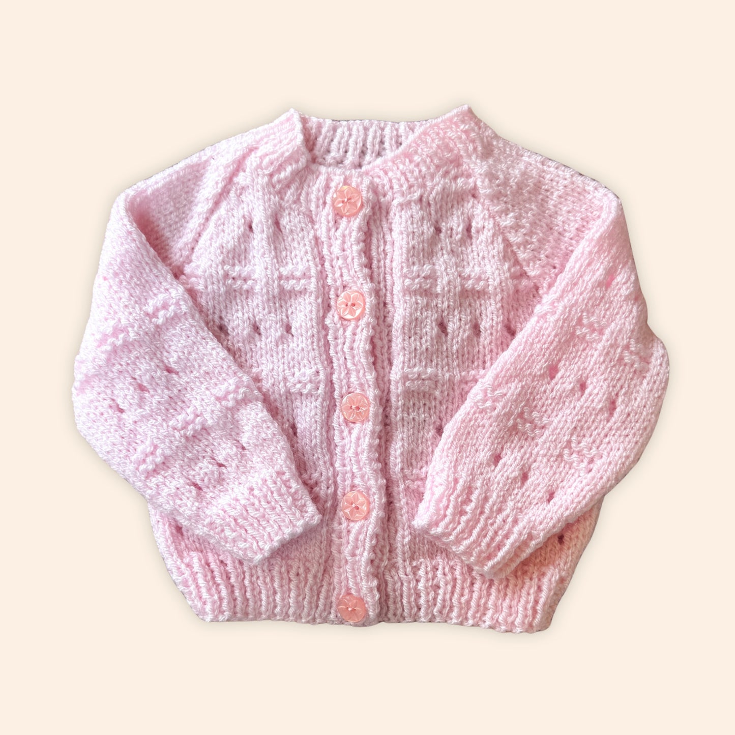 Soft pink 3-6 month hand knit cardigan