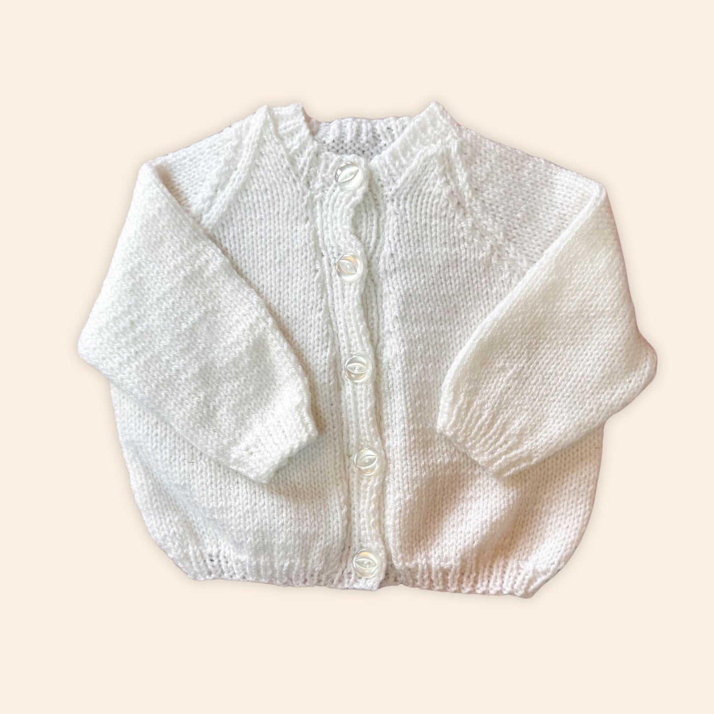 white 6-12 month hand knit cardigan