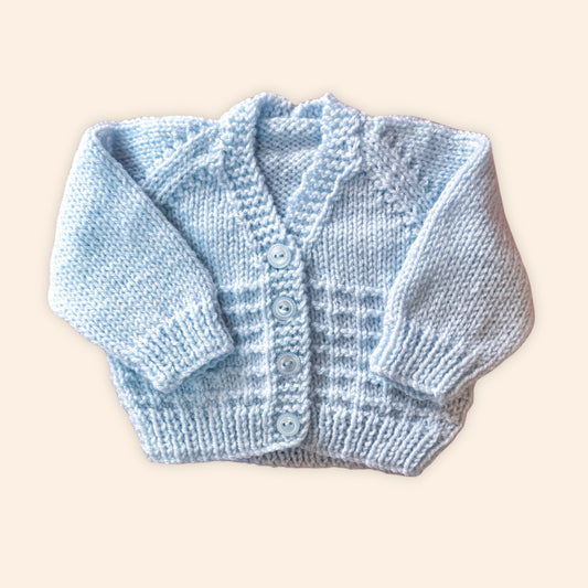 baby blue 0-3 month hand knit cardigan