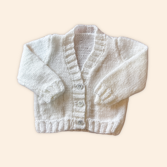 white 0-3 month hand knit cardigan
