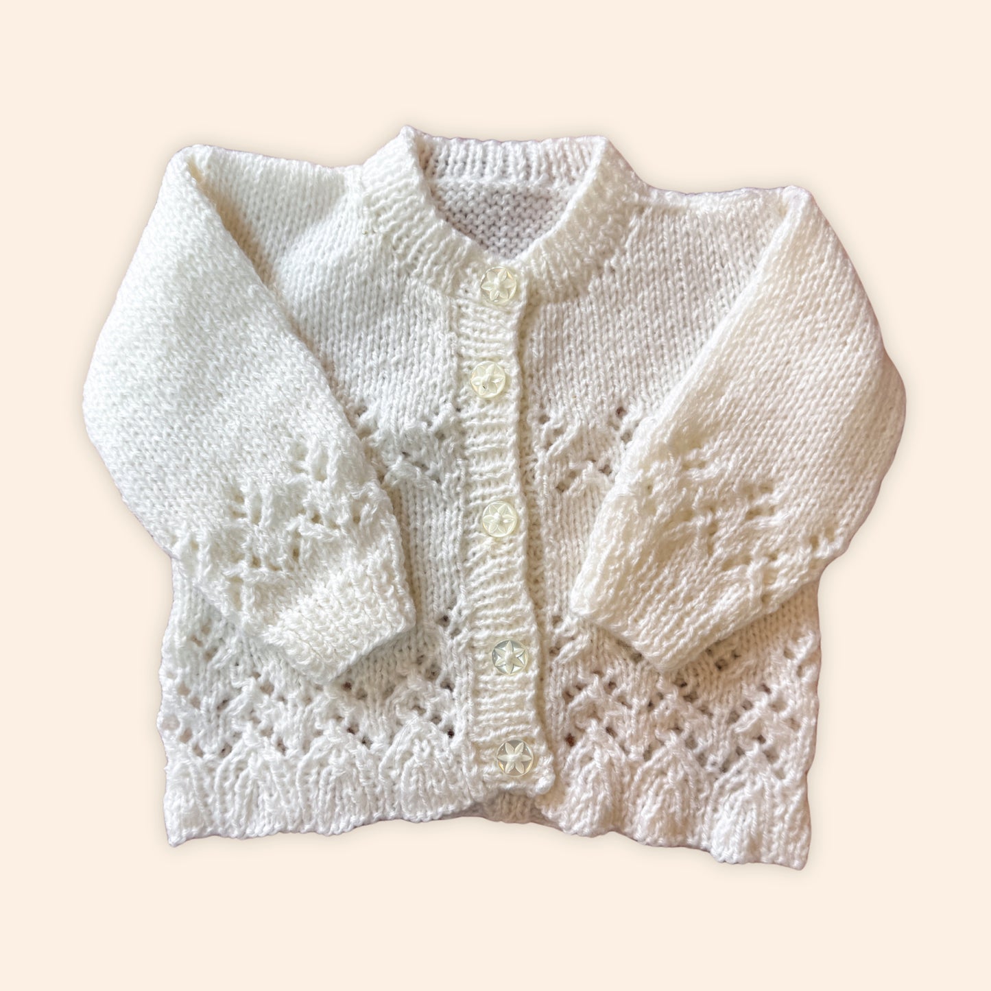 white 6-12 month hand knit cardigan