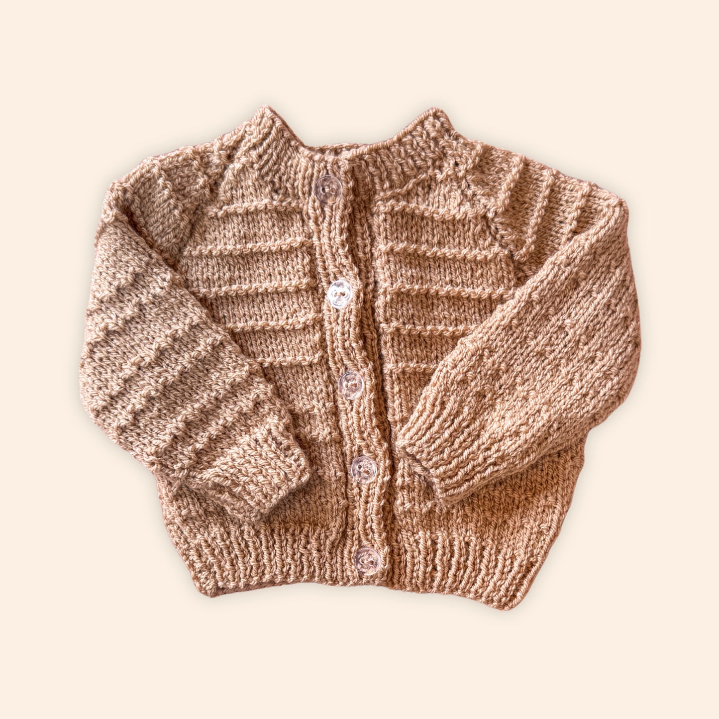 beige 0-3 month hand knit cardigan
