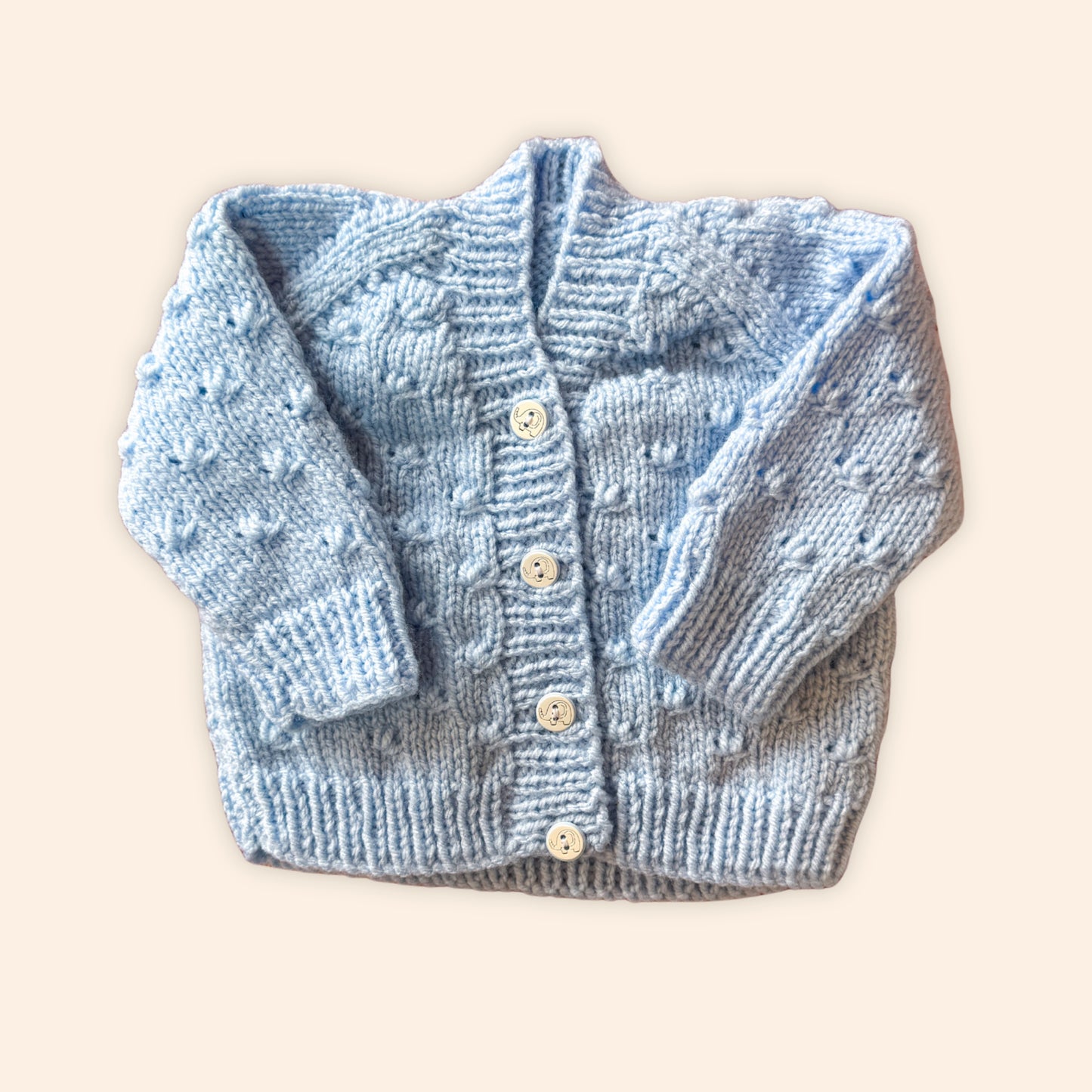 baby blue 0-3 month hand knit cardigan