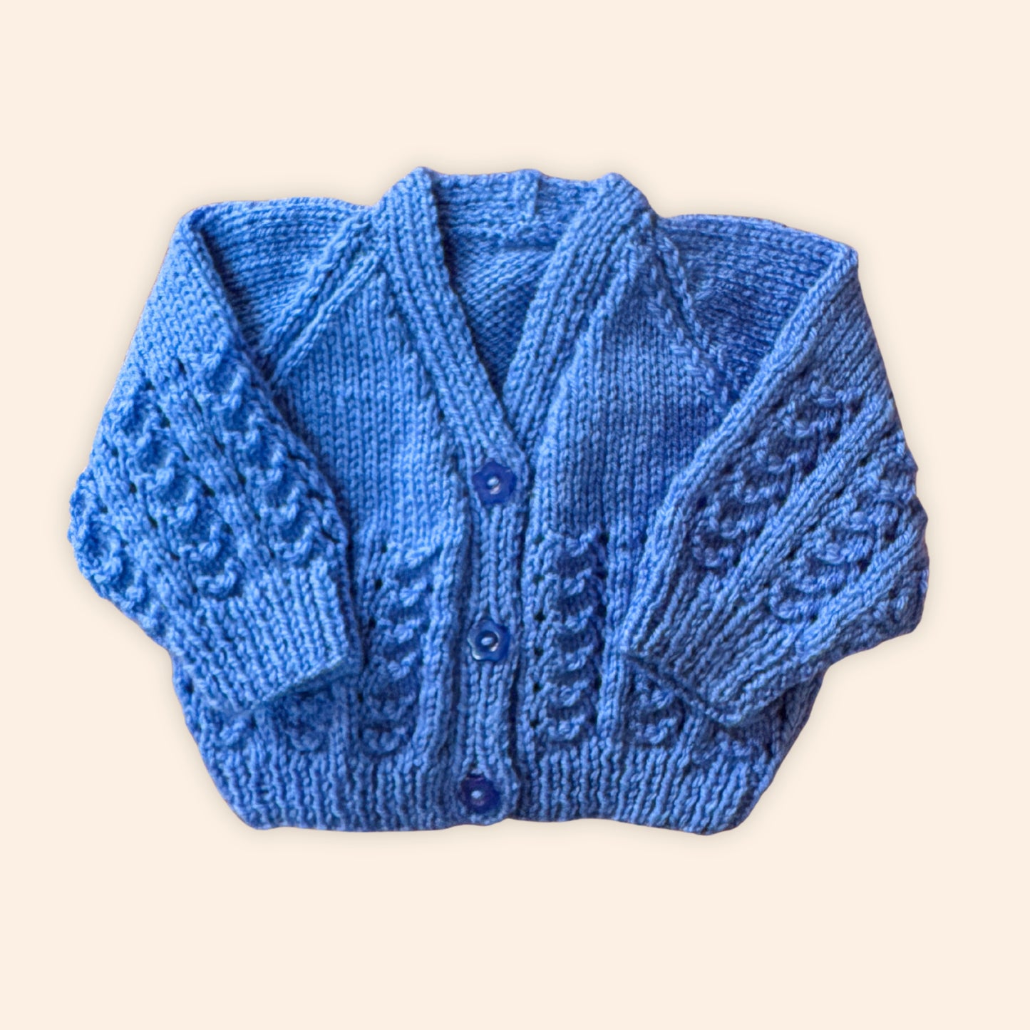 Blue 3-6 month hand knit cardigan