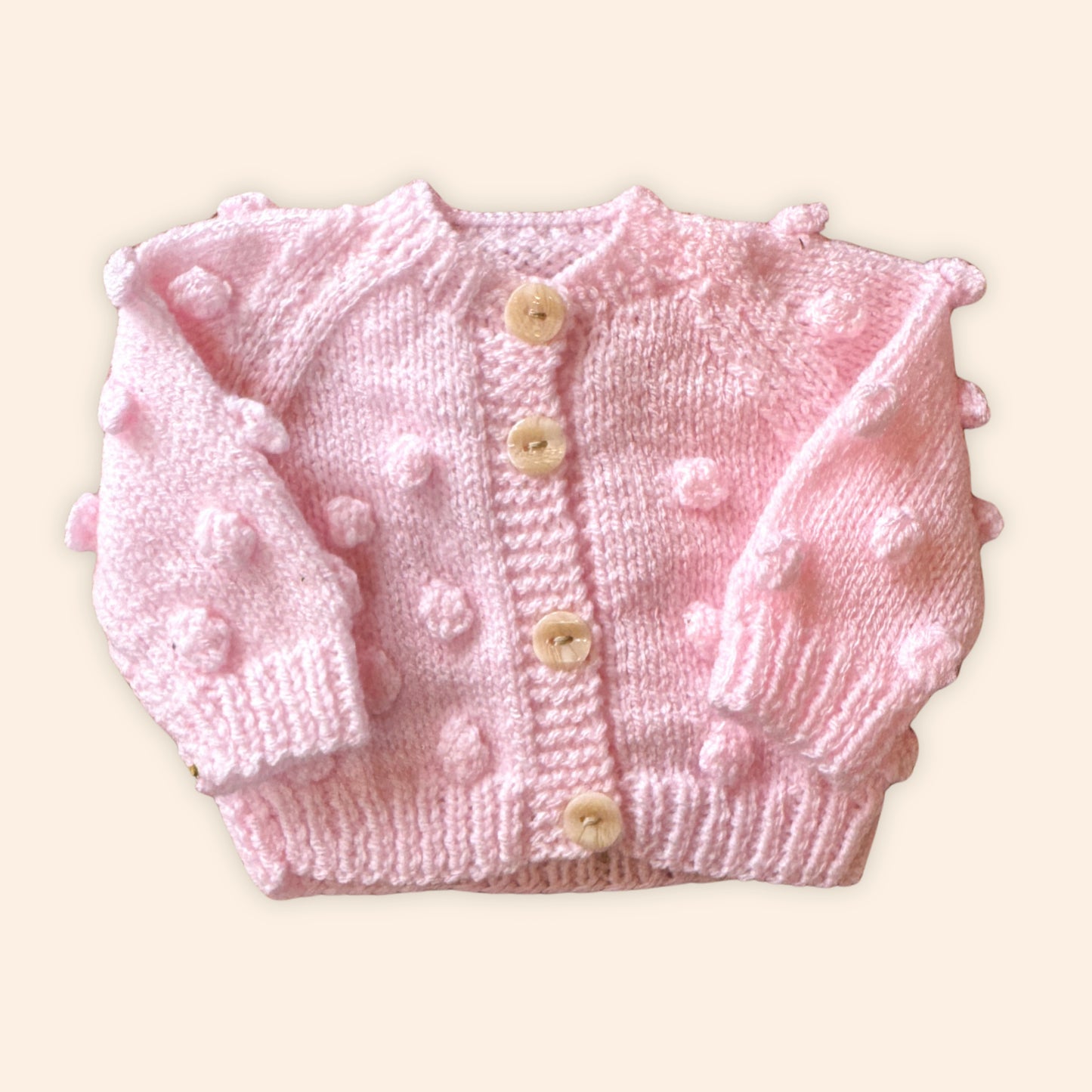 pink bobble newborn hand knit cardigan