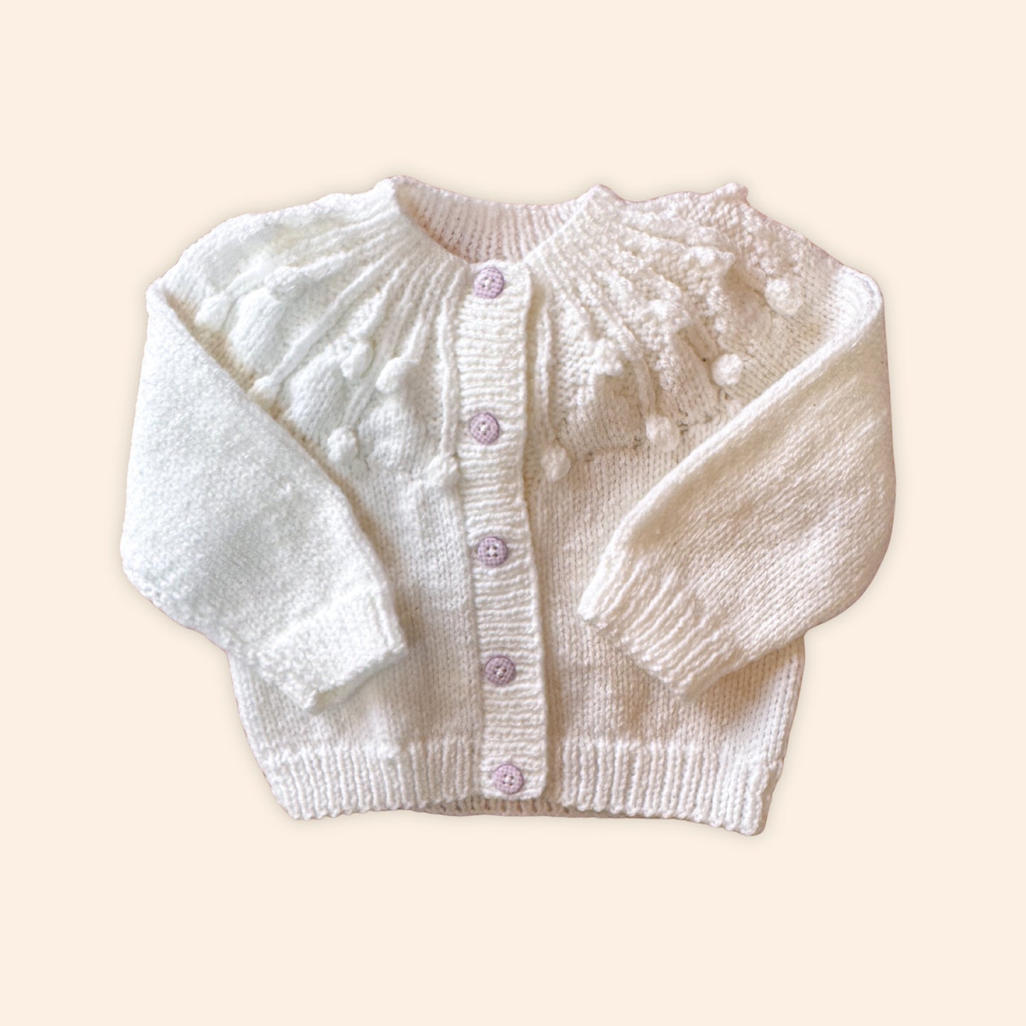 white 6-12 month hand knit cardigan