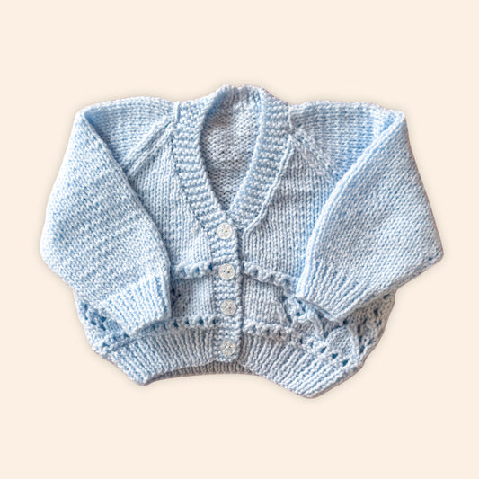 Baby blue 3-6 month hand knit cardigan