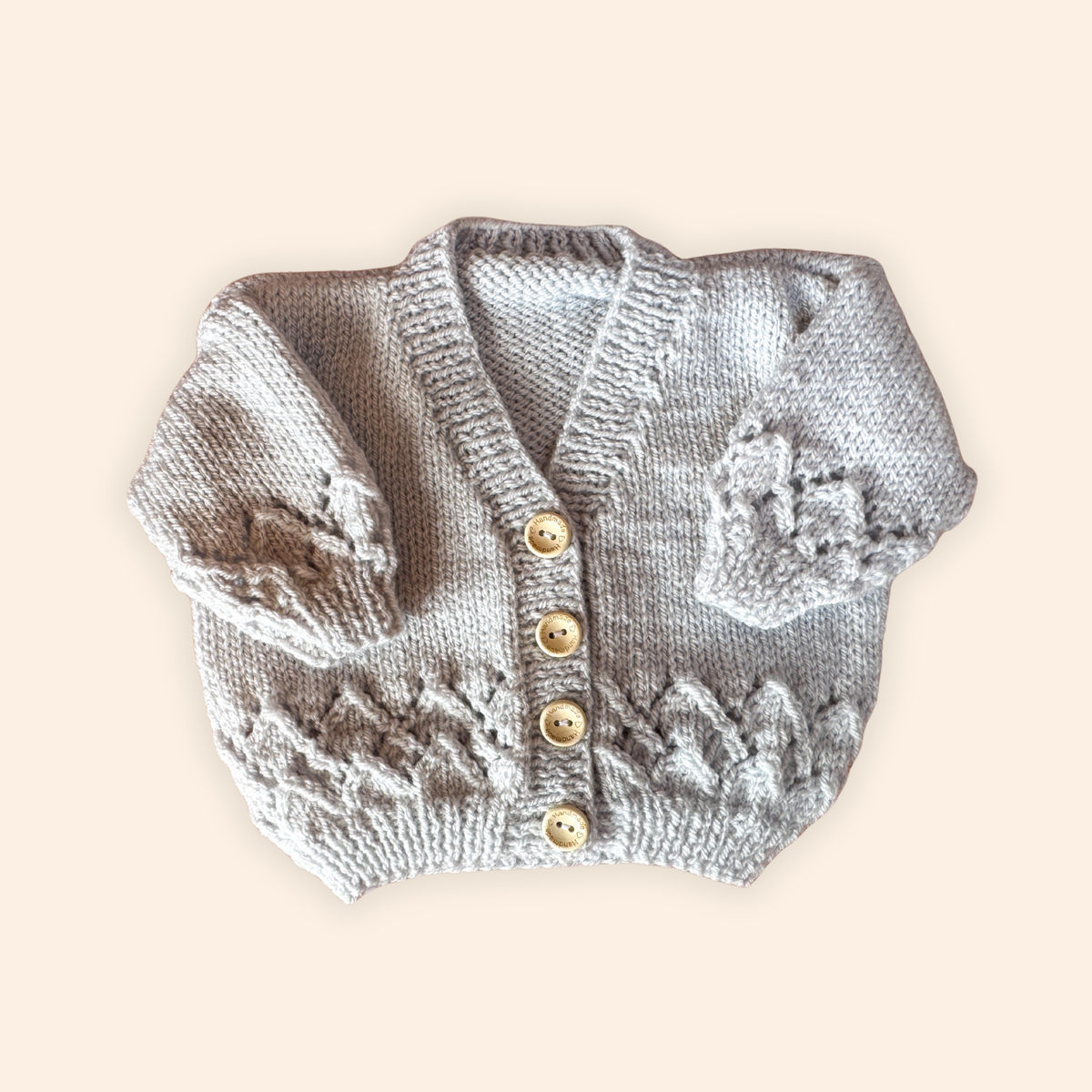 soft grey 3-6 month hand knit cardigan