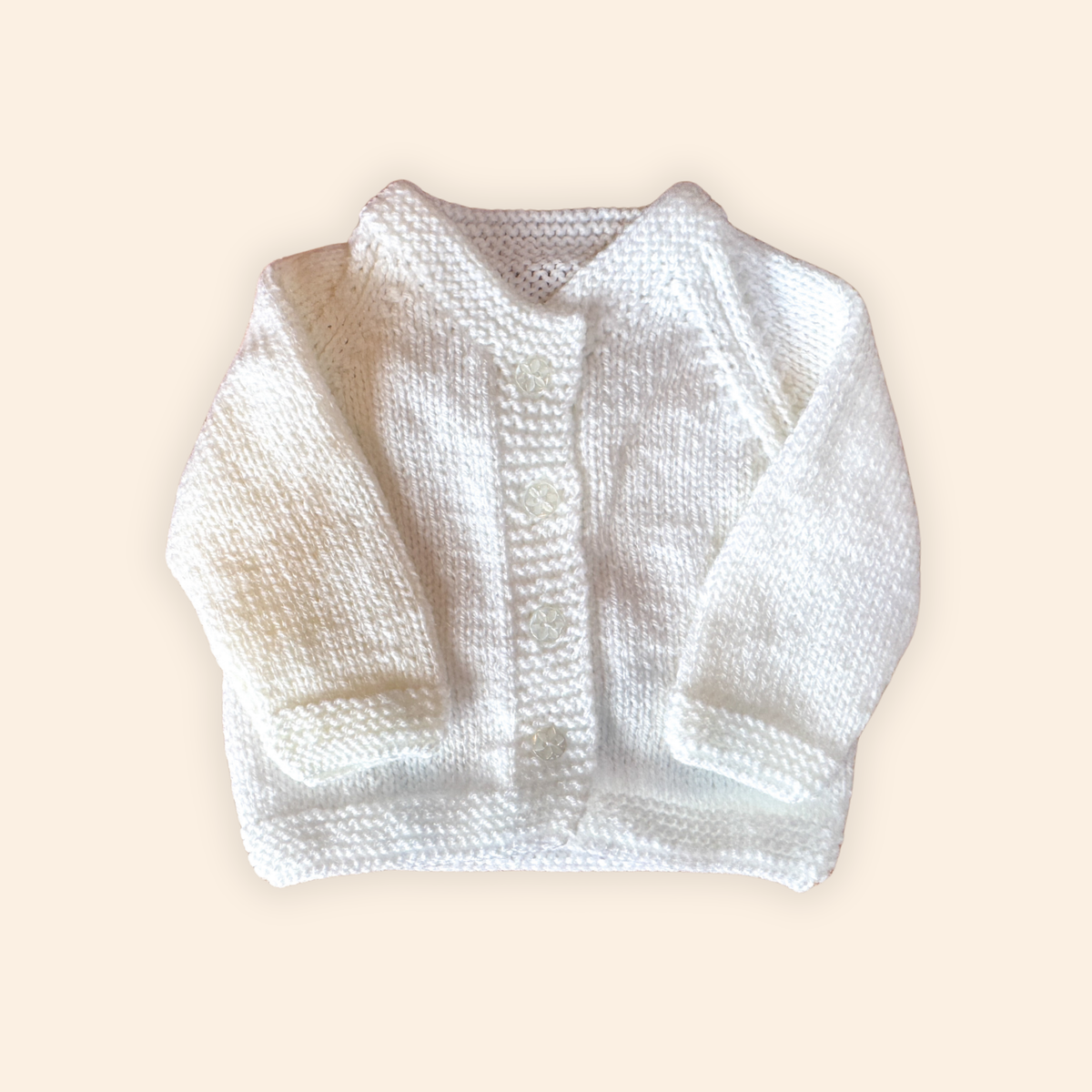 white 0-3 month hand knit cardigan
