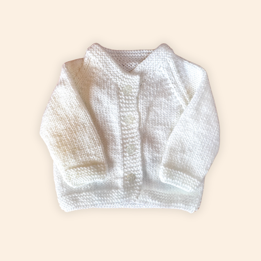 white 0-3 month hand knit cardigan