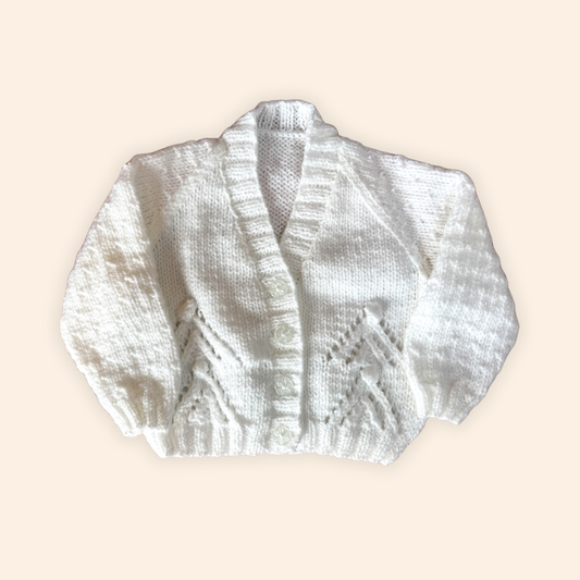 white 3-6 month hand knit cardigan