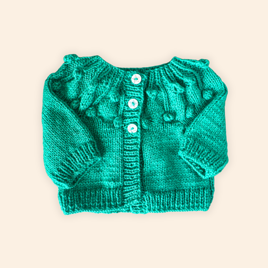 green 3-6 month hand knit cardigan