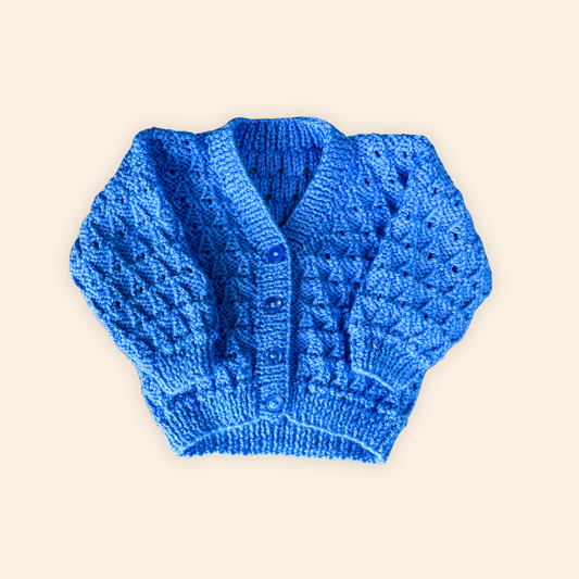 blue 0-3 month hand knit cardigan