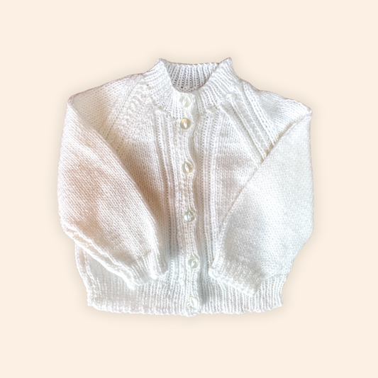 white 3-6 month hand knit cardigan