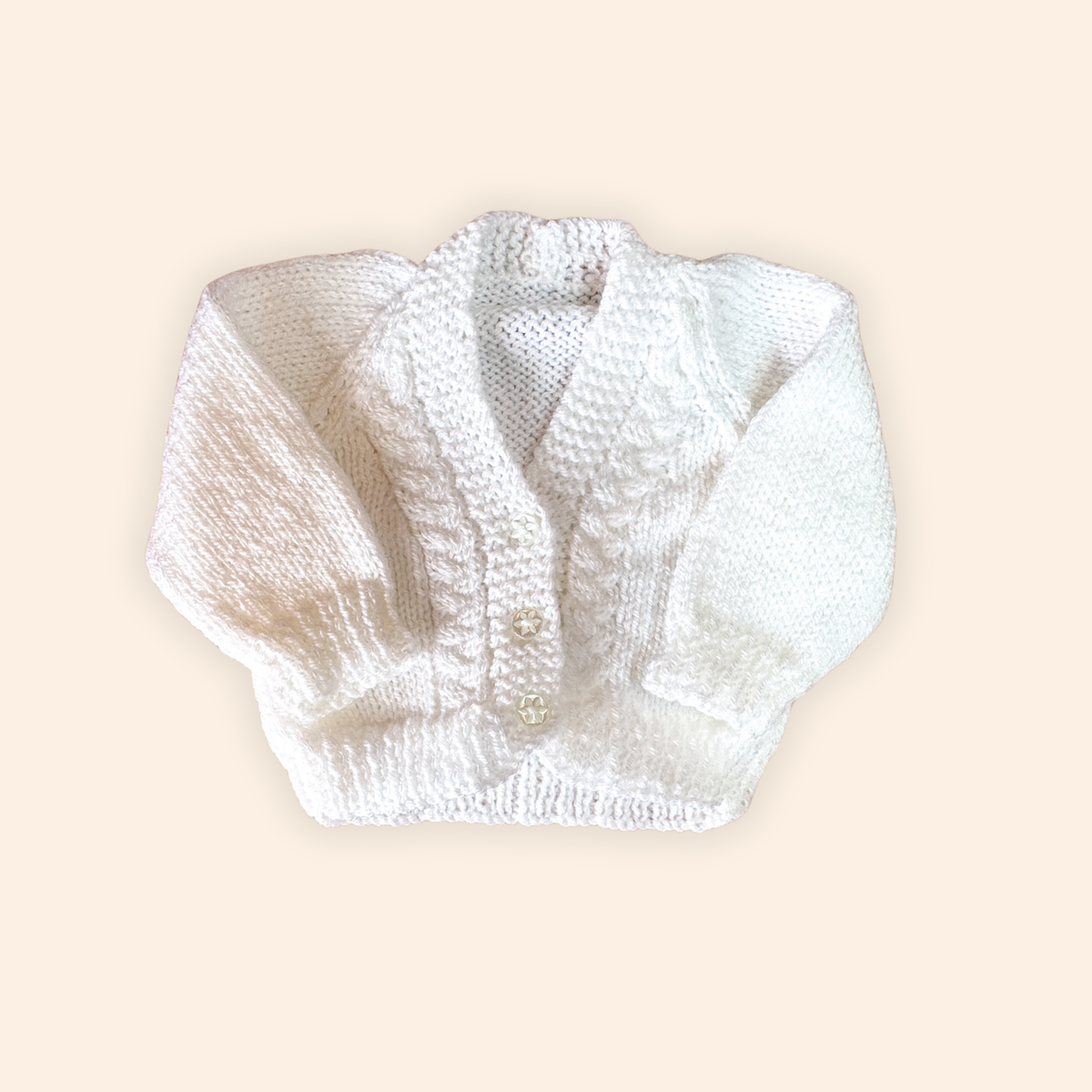 white 0-3 month hand knit cardigan