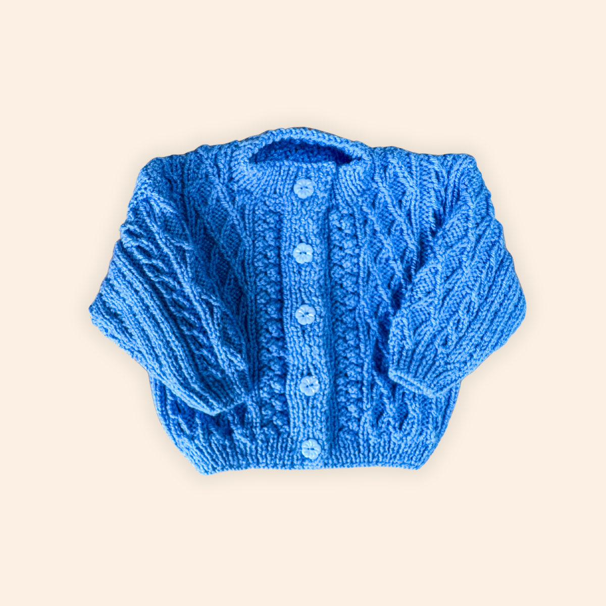 blue 3-6 month hand knit cardigan