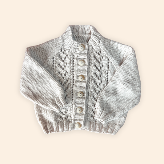oatmeal 3-6 month hand knit cardigan