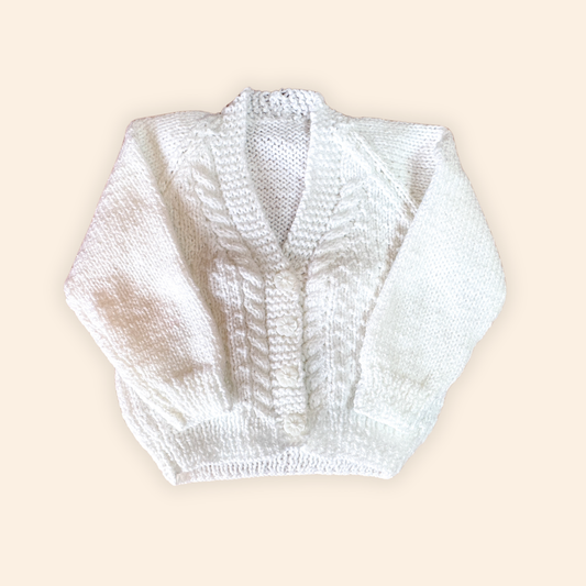white 3-6 month hand knit cardigan