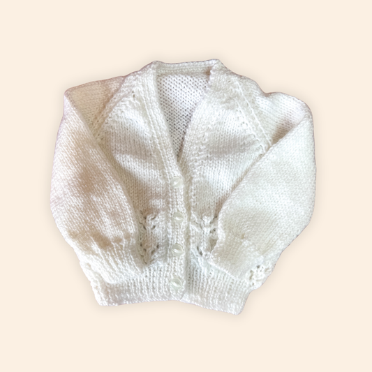 white 3-6 month hand knit cardigan
