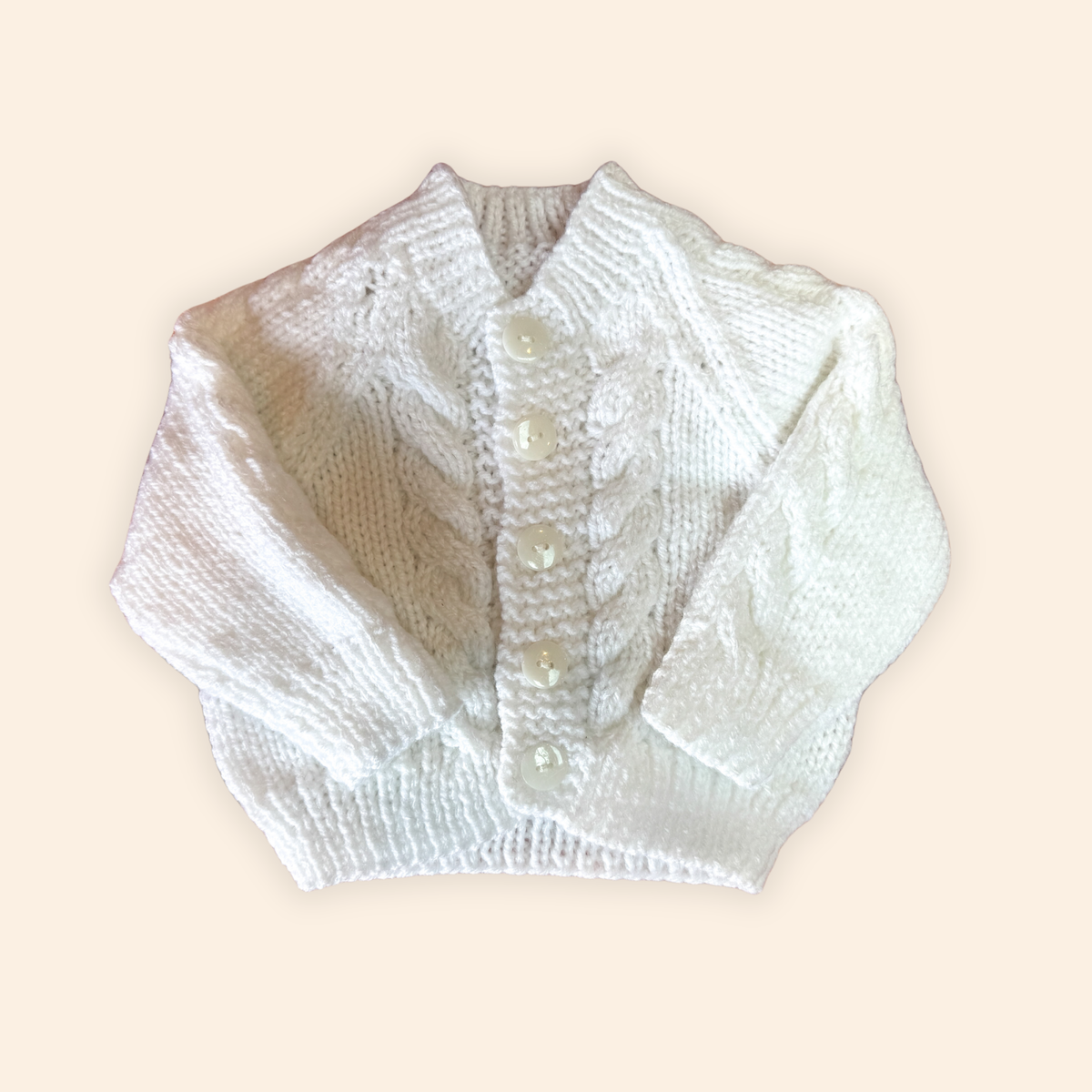 white 0-3 month hand knit cardigan