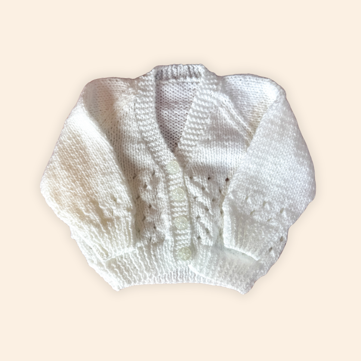 white 3-6 month hand knit cardigan