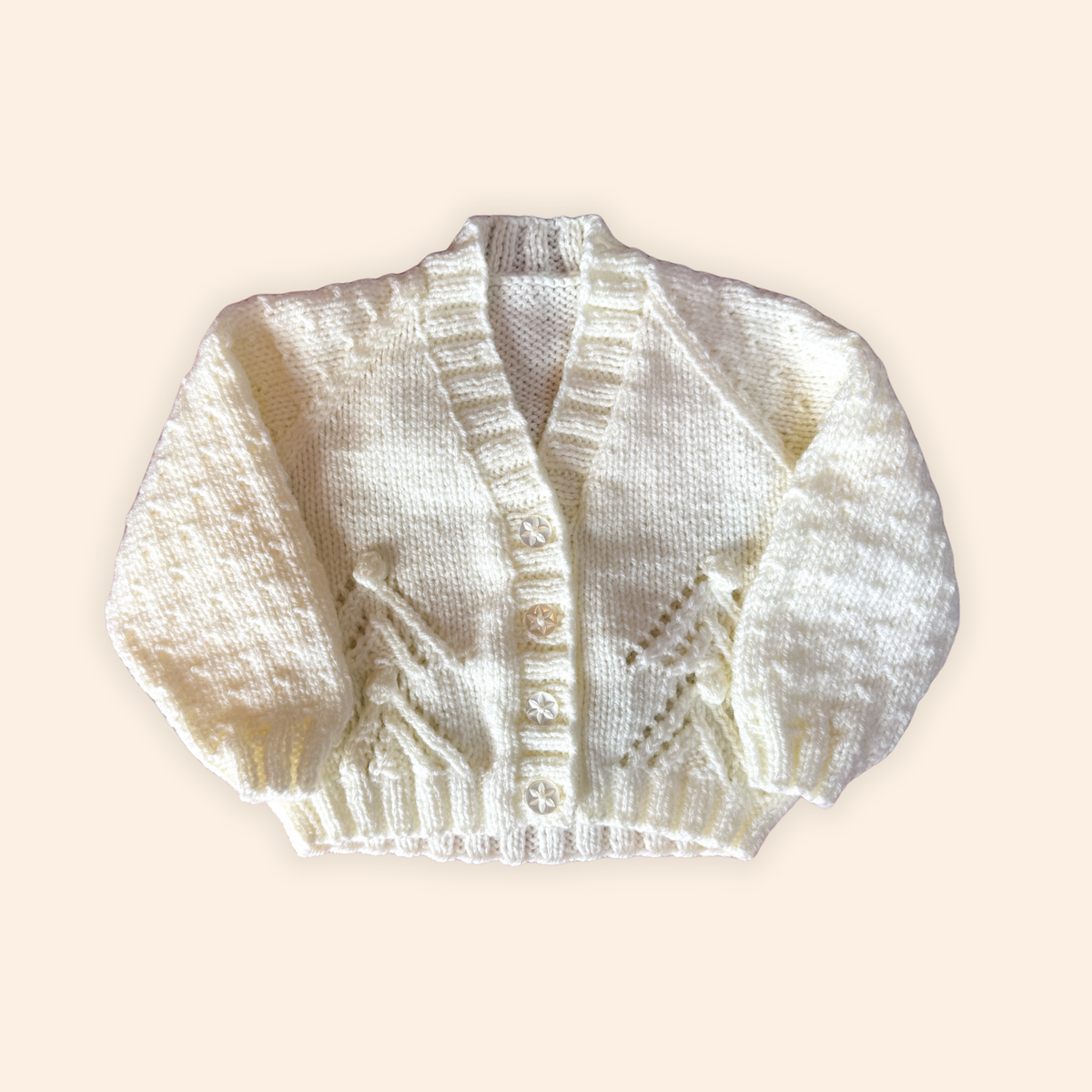 cream 3-6 month hand knit cardigan