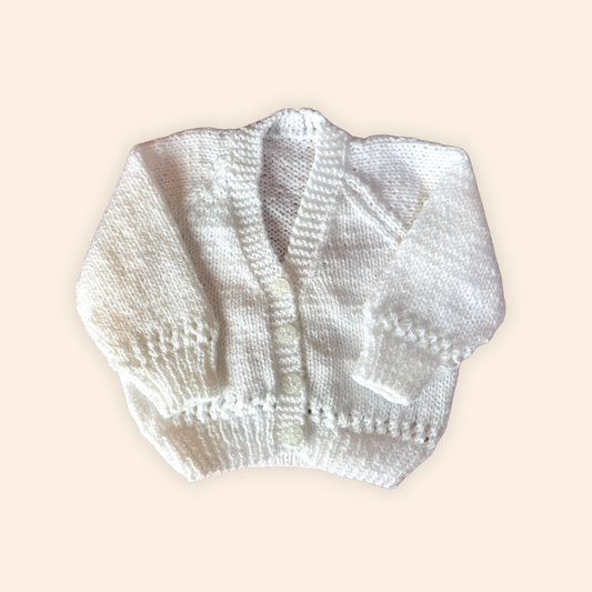 white 3-6 month hand knit cardigan