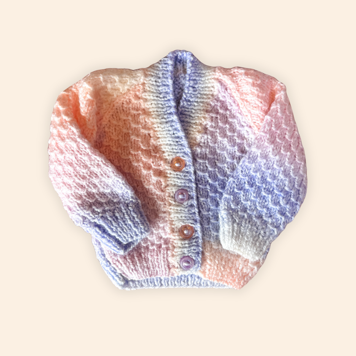 rainbow 0-3 month hand knit cardigan