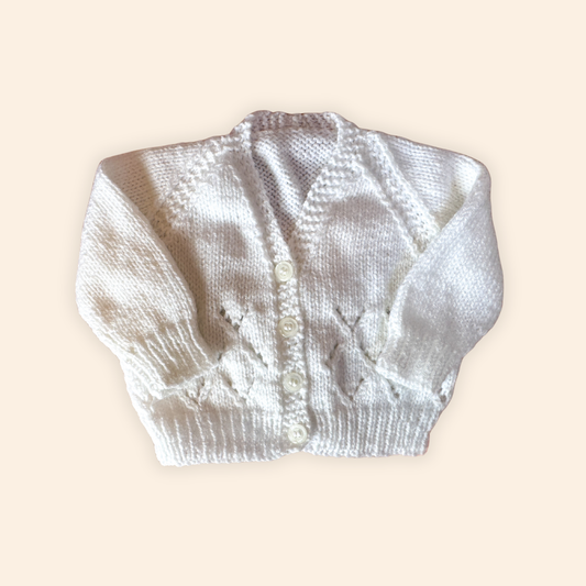 white 3-6 month hand knit cardigan