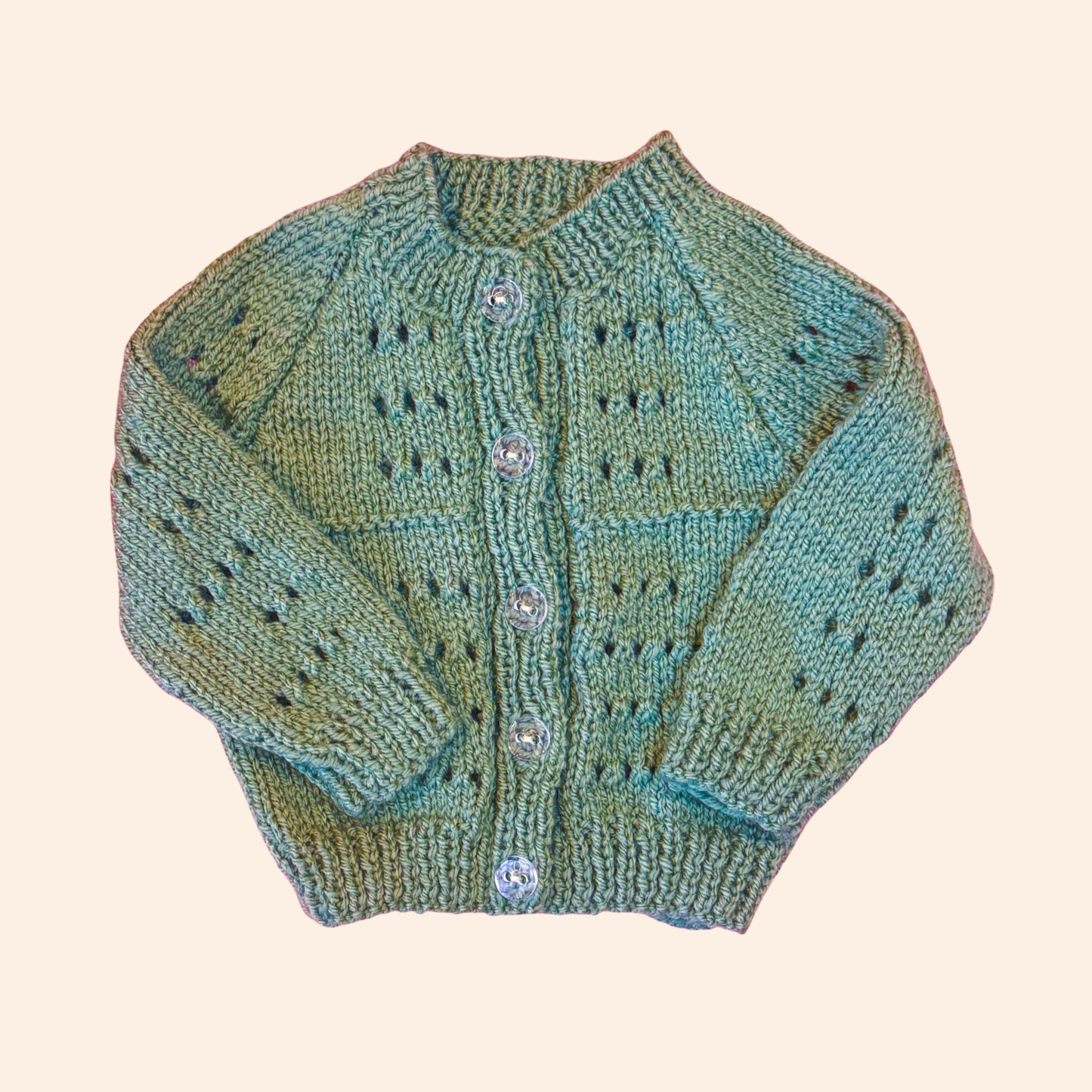 sage green 0-3 month hand knit cardigan