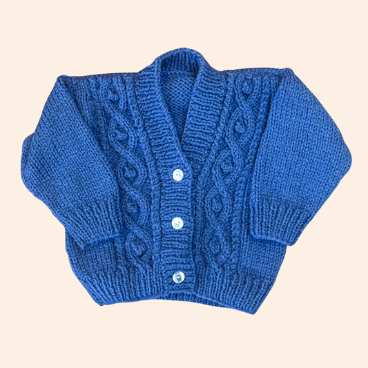 Blue 3-6 month hand knit cardigan