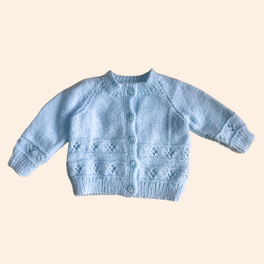 baby blue 3-6 month hand knit cardigan